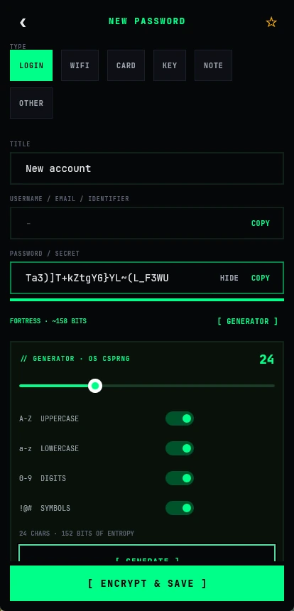 Operator Crypt: Password generator